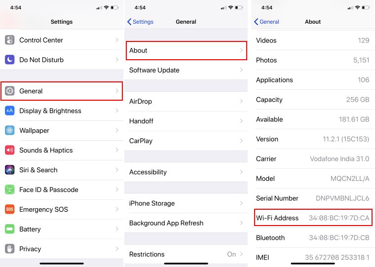 find mac address on iphone